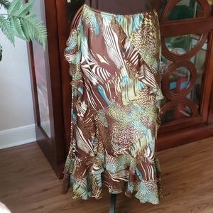 Gorgeous turquoise and brown silky skirt